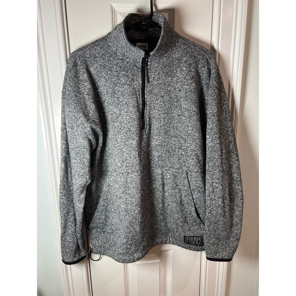 PINK Victoria's Secret Gray Marl Knit Quarter Zip Pullover Sweater Size M